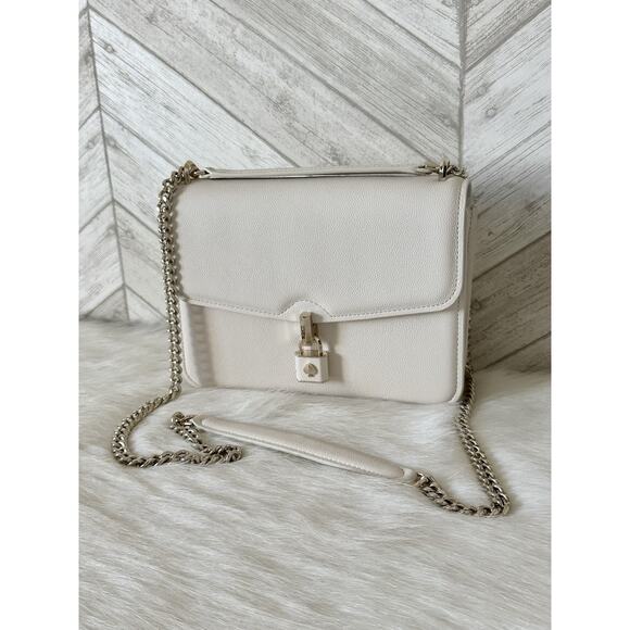 Kate Spade Locket Large Flap Crossbody Bag White Pebbled Leather Chain Strap NWT - Picture 4 of 8